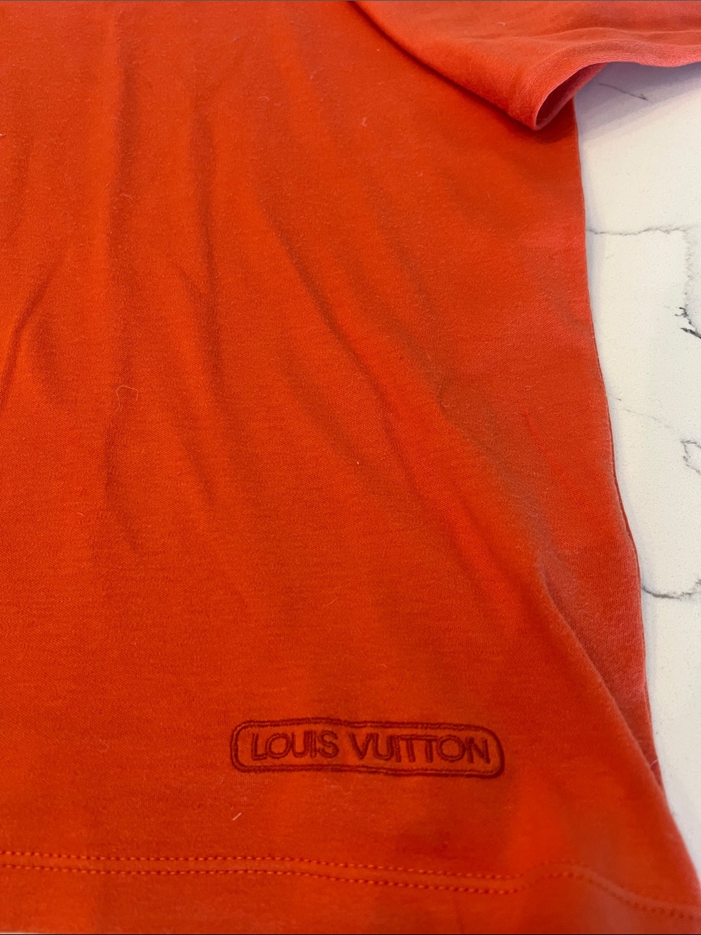 Louis Vuitton Red-Orange Embroidered Logo Tee
